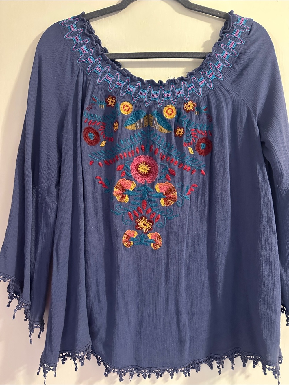 Umgee Indigo Embroidered Boho Peasant Tunic